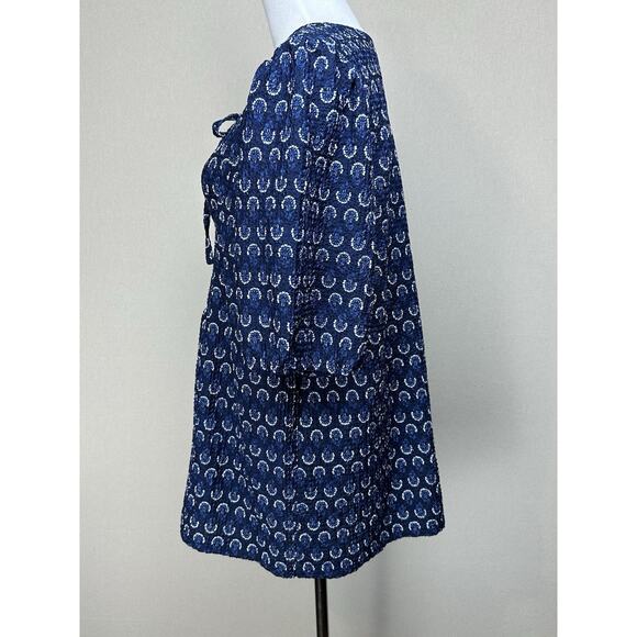 LOFT Blue Floral Puff Sleeve Tie Neck Top Women’s XL Relaxed Fit Stretch - Picture 5 of 10